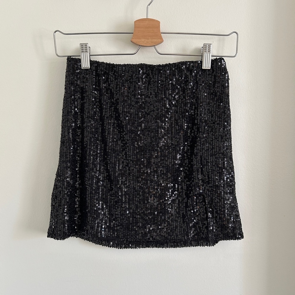 Black sequined mini skirt
